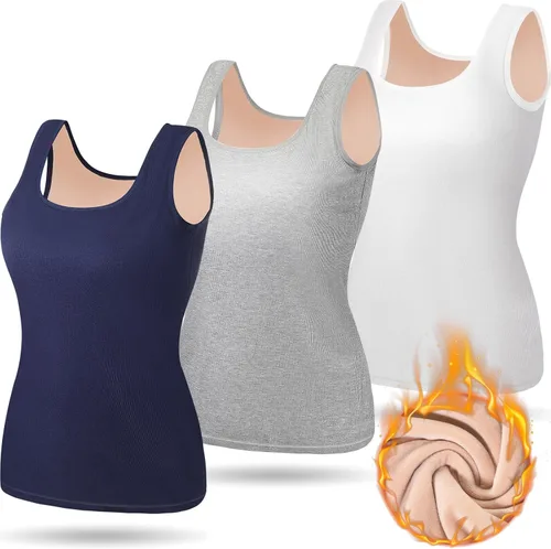Vista 11 de Camiseta térmica sin mangas para mujer, ajuste holgado, talla grande, gruesa, cálida, sin mangas, con forro polar, ropa interior, capa base superior