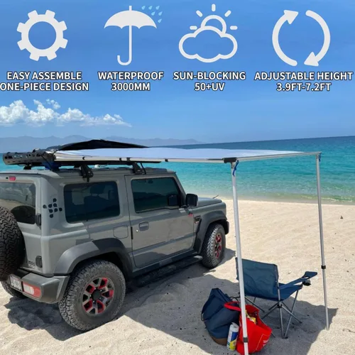 Vista 2 de DANCHEL OUTDOOR - Toldo retráctil, impermeable para vehículos: SUV, Overland, Offroad. Carpas gris para automóvil.