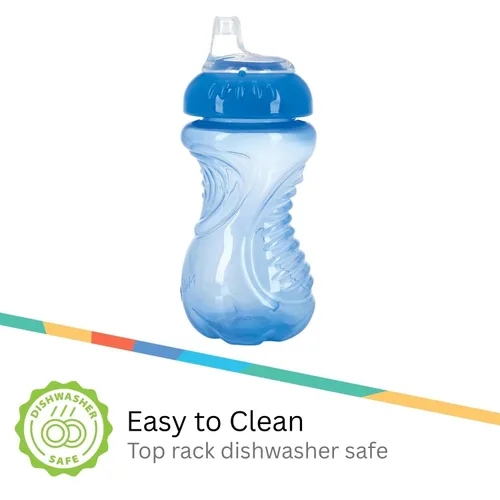 Vista 4 de Nuby 3 Pack No Spill Toddler Sippy Cups - Toddler Cups Spill Proof with Easy and Firm Grip - Blue, Aqua, Green