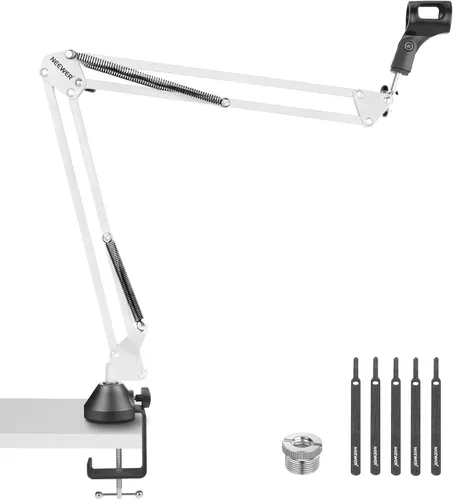 Vista 9 de NEEWER Soporte de brazo para micrófono, soporte de escritorio con brazo de tijera de suspensión con clip y adaptador de 3/8 a 5/8 pulgadas