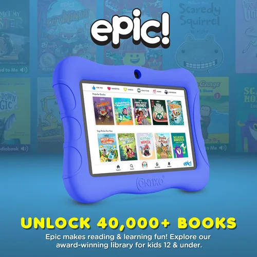 Vista 5 de Contixo Tablet Android Kids de 7" de 32 GB, incluye más de 50 libros de cuentos y calcomanías de Disney (valor de $200), funda protectora