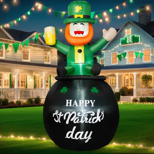 Vista 9 de B&D Decoraciones inflables de Corgi para el día de San Patricio, de 4 pies, lindo perro inflable vestido con traje verde y sombrero de copa