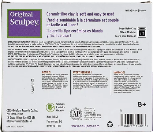 Vista 3 de Polyform Sculpey arcilla polimérica original, 1.75 libras, blanca