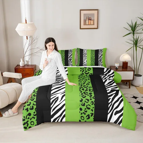 Vista 43 de Juego de edredón para niños con estampado de leopardo, tamaño Queen, juego de ropa de cama de moda de piel de guepardo abstracto, decoración