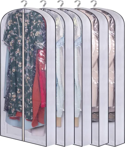 Vista 22 de SLEEPING LAMB Bolsas de ropa con fuelle de 60 pulgadas para almacenamiento de armario, bolsa de vestir transparente para colgar ropa para vestidos