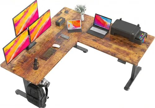 Vista 10 de farexon Escritorio de pie en forma de L, escritorio eléctrico de altura ajustable de 63 x 55 pulgadas, escritorio de pie para sentarse en esquina