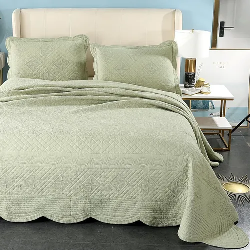 Vista 41 de Juego de edredón azul floral con patrón de bordado 3D de 2 piezas, 100% algodón, reversible, acolchado bordado decorativo, cubrecamas, juego