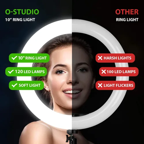 Vista 6 de Anillo de luz con soporte y soporte para teléfono, anillo de luz LED para selfie de 10 pulgadas con trípode (17 a 73 pulgadas) con control remoto