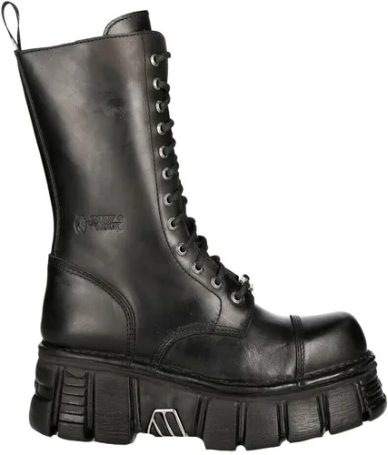Vista 3 de New Rock Botas M-MILI211C-C1 Hombre Militar Metálico Negro Cordones 100% Cuero Techno Biker