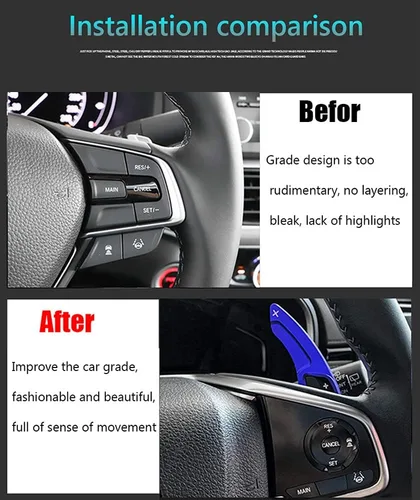 Vista 2 de Great-luck Juego de 2 extensiones de aluminio para palanca de cambios de volante (negro) para Honda Civic/Civic Hatchback