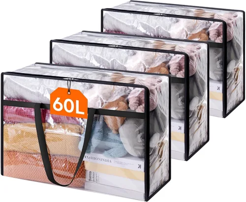 Vista 30 de Lifewit Paquete de 2 bolsas transparentes de almacenamiento de ropa, 75L almacenamiento grande de mantas de plástico, bolsas de mudanza plegables