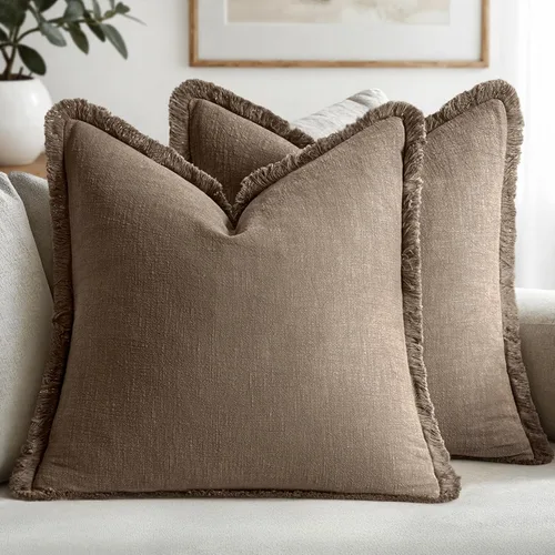 Vista 31 de MIULEE Juego de 2 fundas de almohada decorativas de lino neutro con flecos, fundas de cojín de estilo bohemio con borlas para sofá, cama, sala