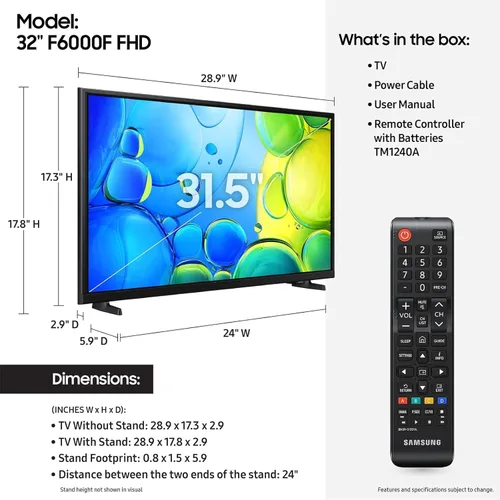 Vista 2 de Samsung Paquete de TV LED inteligente de 32 pulgadas, Full HD 1080p, HDR, Bluetooth, con protección CPS de 12 meses, cable HDMI auxiliar y limpieza