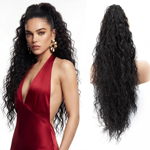 Vista 27 de Extensión de Cola de Caballo, Extensión de Cabello Cola de Caballo de 22" de Largo Extensión de Cabello con Garra Piezas de Cabello Sintético