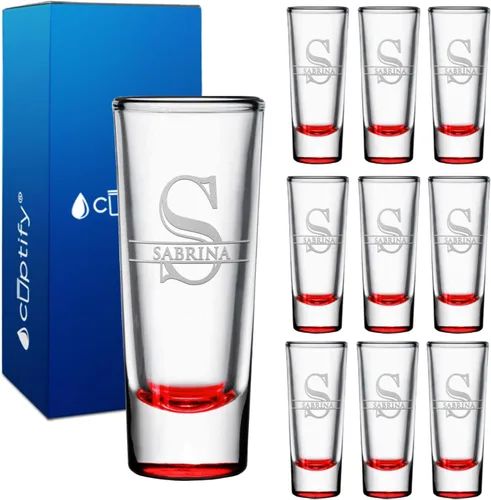 Vista 34 de Vaso de chupito personalizado con fondo negro personalizado de 2 oz, vasos de chupito cordiales con inicial y nombre en script dividido
