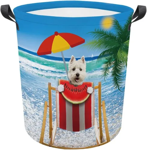 Vista 8 de Cesta plegable con estampado de perro, linda cesta de lavandería Shih Tzu sandía con asa, caja de juguetes, bolsa de almacenamiento para dormitorio