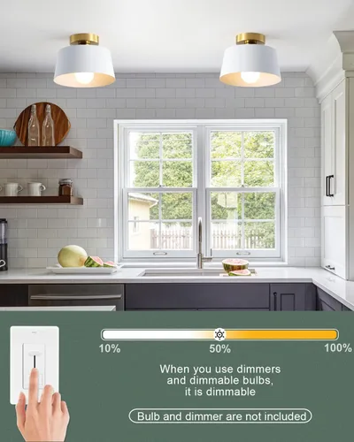 Vista 5 de Lámpara de techo, lámpara de techo para pasillo con placa dorada y pantalla blanca, lámparas de porche de estilo moderno y simple, montaje Blanco