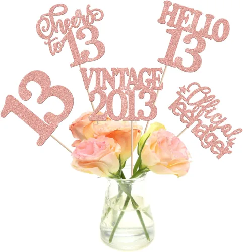 Vista 46 de 15 piezas de centro de mesa de feliz cumpleaños número 10 palos de diez dígitos dobles vintage 2015 centros de mesa de flores palos saludos a 10