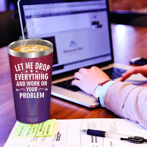 Vista 7 de BIRGILT Let Me Drop Everything and Work on Your Problem, Vaso Térmico de 20oz - Regalos para Compañeros de Trabajo para Navidad - Divertidos Regalos