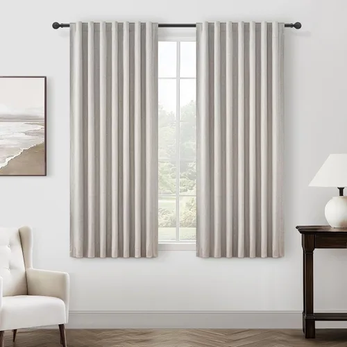 Vista 61 de Juego de 2 cortinas 100% opacas, 84 pulgadas de largo, dormitorio, estéticas, aislamiento térmico, eficiencia energética, mezcla de algodón y lino