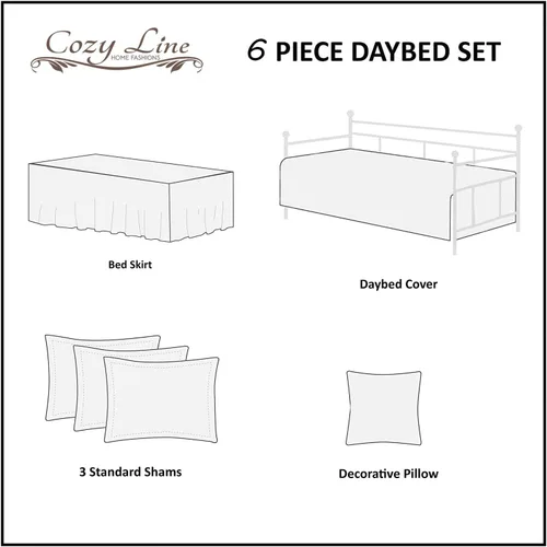 Vista 7 de Cozy Line - Juego de cama de 6 piezas, ropa de cama reversible de algodón reversible con falda de cama, fundas a juego, almohada decorativa
