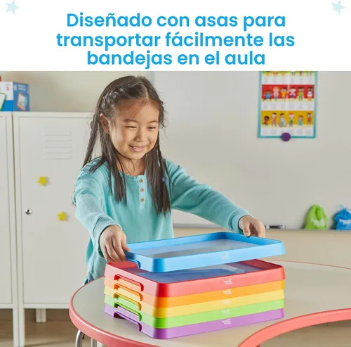 Vista 3 de hand2mind Bandejas magnéticas de borrado en seco para actividades, bandejas apilables para el aula, bandejas magnéticas de letras, pizarras blancas