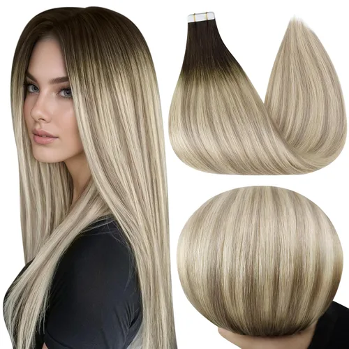 Vista 41 de Full Shine - Extensiones de cabello con cinta invisible, color 1, negro azabache, de 10 pulgadas, sin costuras, liso, con cinta de 20 piezas, 30 g