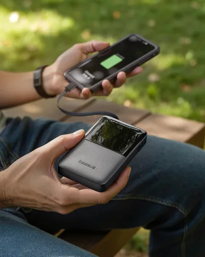 Vista 8 de Baseus Portable Charger, 10000mAh Fast Charging Power Bank, 22.5W PD3.0 QC3.0 Battery Pack Built-in USB C Braided Cable, Travel Essentials Portable