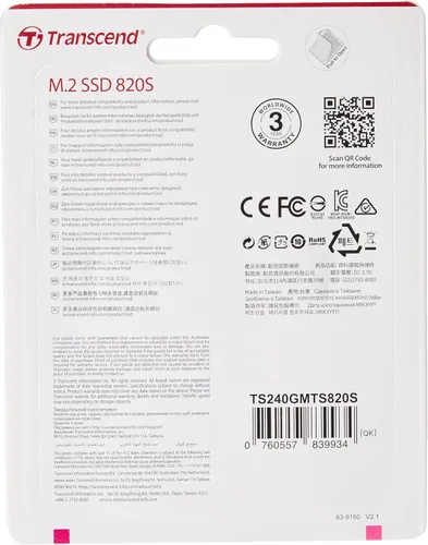 Vista 4 de Transcend TS240GMTS820S 240GB M.2 SATA III 6GB/S SSD 3D TLC Flash 3.150 in