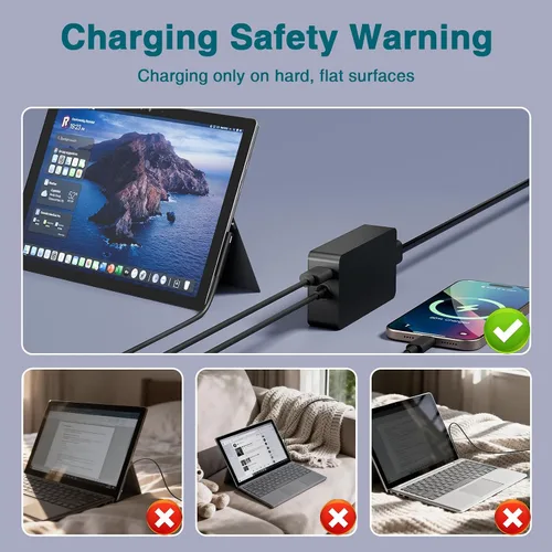 Vista 12 de Cargador para portátil de 65 W compatible con Microsoft Surface Pro 11, 10, 9, 8, 7+