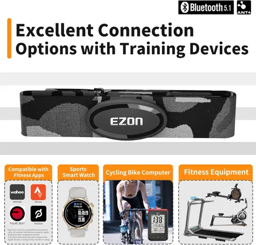 Vista 3 de EZON Heart Rate Monitor Chest Strap C009Pro,ANT+& Bluetooth 5.1 Dual Protocol,Up to 400H Battery Life,Compatible with