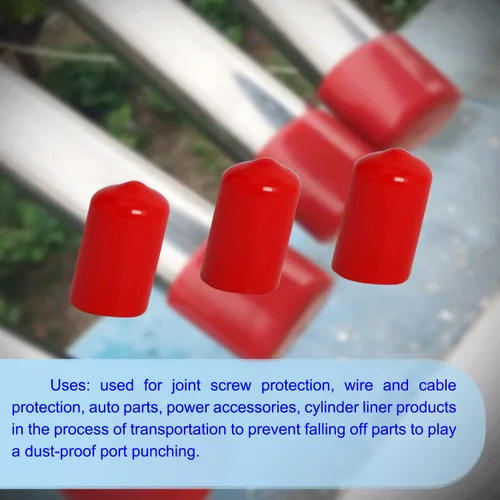 Vista 4 de Aopin Cubierta de tapa de extremo redondo de goma de 0.55 pulgadas (0.551 in), protectores de rosca de tornillo de PVC flexible de tubería de Rojo