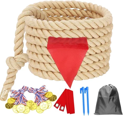 Cuerda de tira y afloja de 20 pies para niños y adultos, juegos al aire libre de verano, patio, campamento, césped, juegos para día de campo,