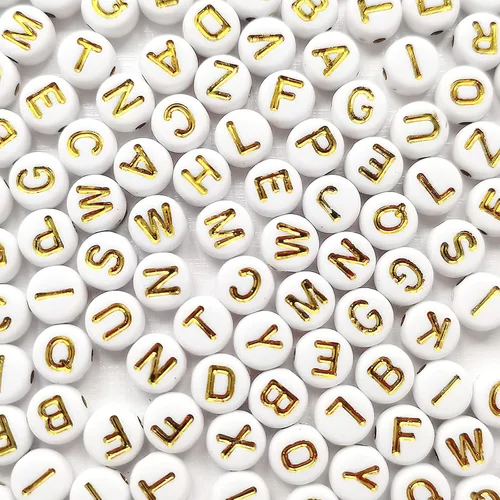 Vista 10 de Amaney - 1000 cuentas redondas de acrílico blanco de 0.236 x 0.186 pulgadas con letras del alfabeto de oro rosa para hacer joyas