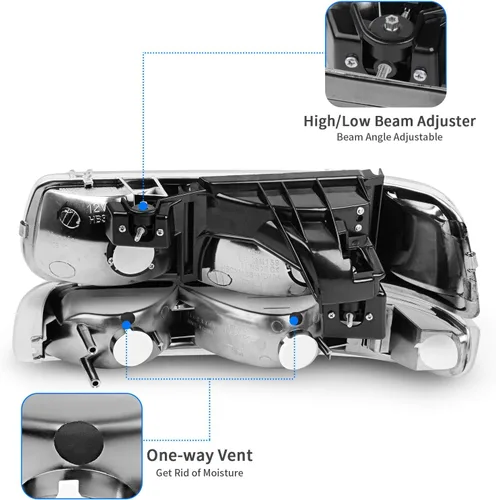 Vista 5 de DWVO Conjunto de faros delanteros y luces traseras compatibles con Chevy Silverado 150001-02 1999 2000 2000 2001 2002 Chevy Silverado 1500HD 2500HD