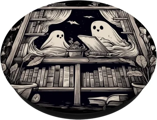 Vista 2 de Libros de lectura de fantasmas espeluznantes en una biblioteca PopSockets Standard PopGrip
