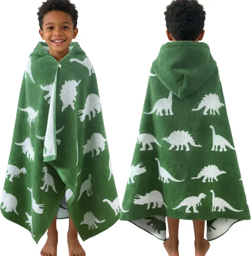 Vista 41 de VOOVA & MOVAS Poncho toallas para niños (4-8 años), de secado rápido, ligeras, absorbentes, de algodón, con capucha, bata para piscina, natación
