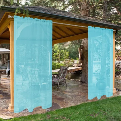 Vista 13 de SpaceDresser Cortinas traslúcidas impermeables para patio y exteriores – 2 paneles de cortina transparente con bolsillo para barra para sala de Beige