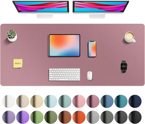 Vista 199 de Aothia - Protector de escritorio de cuero sintético, base para mouse y cubierta antideslizante, superficie impermeable para laptop y escritura