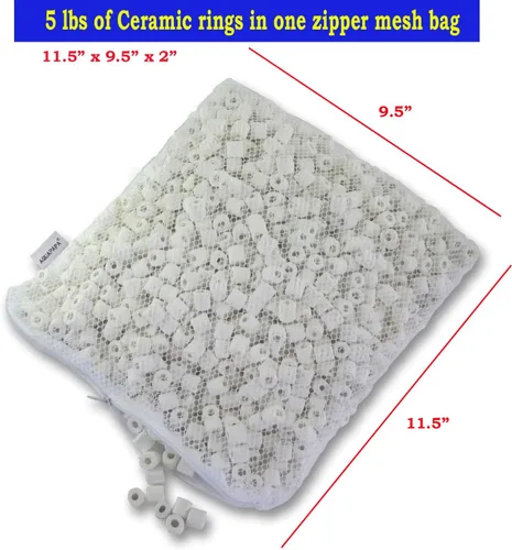 Vista 2 de AQUACITY Premier - Anillos de bio cerámica a granel para acuario, filtro de arrecife de estanque de peces Koi (5 libras)