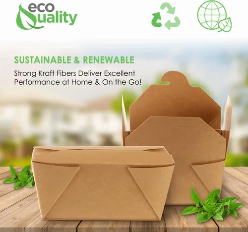 Vista 4 de EcoQuality - Contenedores de comida para llevar de 26 onzas, cajas de papel kraft marrón para llevar, resistentes a fugas y grasa, contenedores