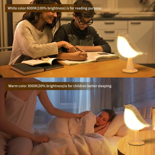 Vista 3 de Lámpara de mesa de pájaros con control remoto y táctil 3 temperaturas de color y 3 niveles de brillo ajustable luz nocturna Lámpara de noche