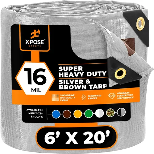 Vista 29 de Xpose Safety - Lona protectora de polietileno de 4 x 20 pies, 16 mil o 0.4mm de grosor, resistente y reforzada para evitar desgarros, resistente a