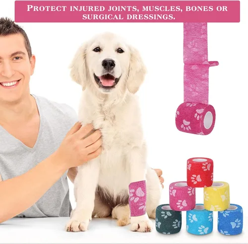 Vista 5 de Vet Wrap Vendaje Autoadherente Vendaje Cohesivo Cinta Multifunción para Perros Gatos Caballos Pájaros Animales No Tejida Cinta Deportiva Fuerte