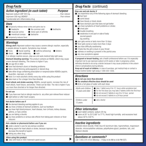 Vista 3 de Amazon Basic Care Comprimidos de sodio de naproxeno de 220 mg, reductor de fiebre de 12 horas (AINE) y analgésico para dolores musculares, dolor