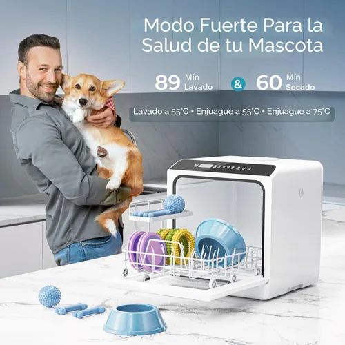 Vista 3 de EUHOMY Lavavajillas de encimera de 6 programas, tanque de agua integrado de 5 litros y manguera de entrada, mini lavavajillas portátiles