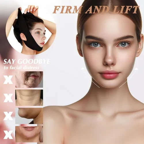 Vista 4 de Máscara reutilizable de línea V con correa para la barbilla, máscara facial en forma de V para flacidez, ejercitador de mandíbula (Negro)