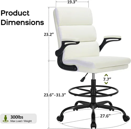 Vista 2 de Silla de Dibujo Silla Alta de Oficina con Reposabrazos Abatibles Acolchados, Silla de Escritorio de Pie Ergonómica Ejecutiva para Computadora
