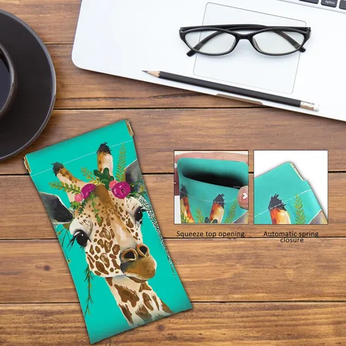 Vista 7 de BestEioyo Eyeglasses Pouch, Premium Vegan Leather case Portable Squeeze Top Soft Glasses Case for Men and Women