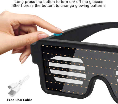 Vista 5 de WOWSUN Gafas LED con luz dinámica, para fiesta, festivales, Navidad, USB, recargable, LED, Rave, brillante, intermitente